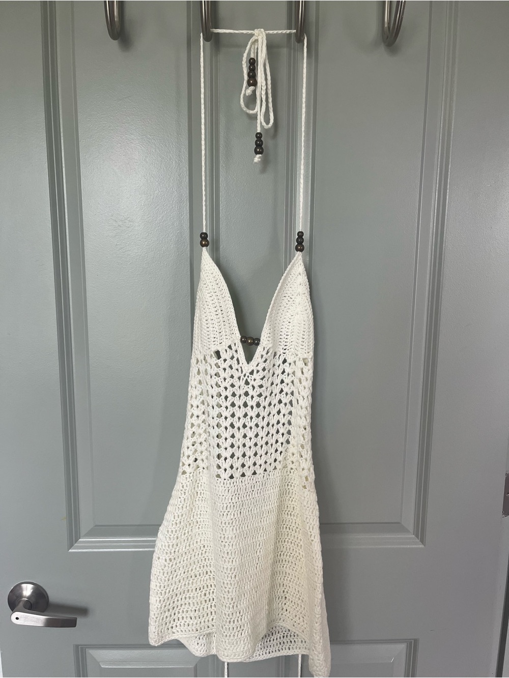 White Crochet Halter Swim Cover-Up Dress